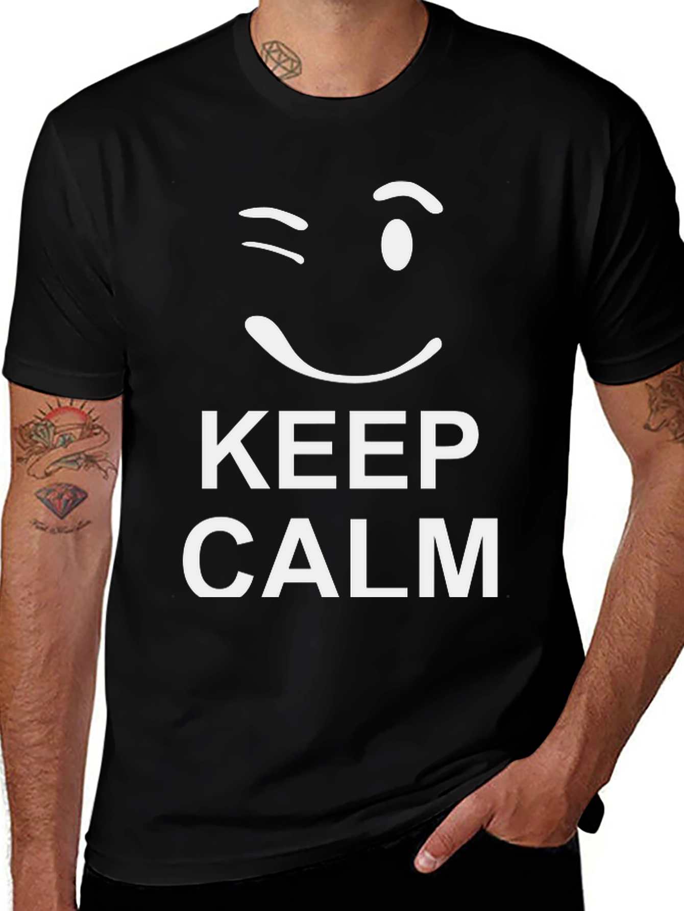 Keep Calm Wink Graphic Tee - Black Cotton T-Shirt