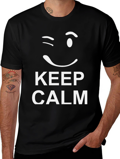Keep Calm Wink Graphic Tee - Black Cotton T-Shirt