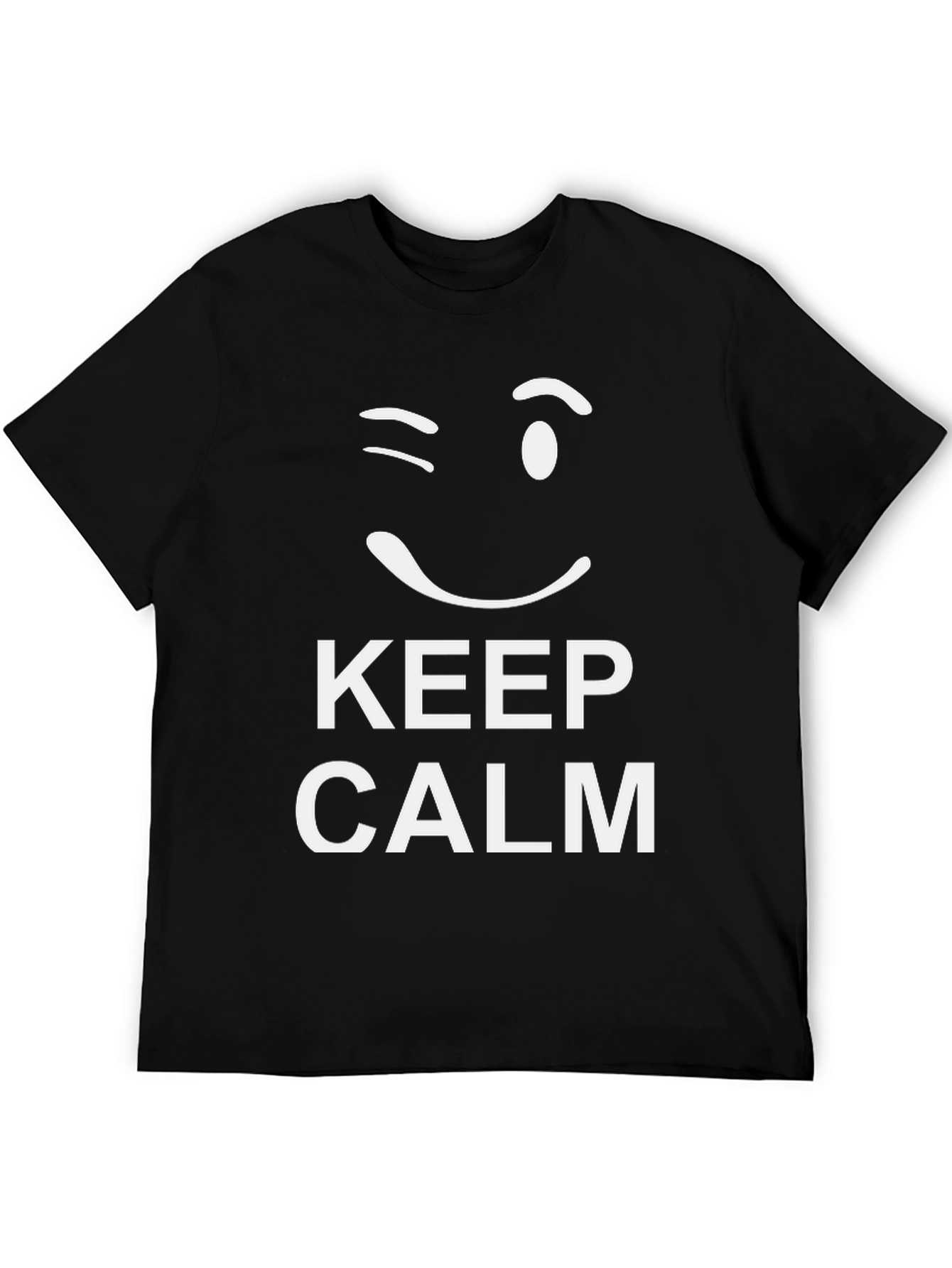 Keep Calm Wink Graphic Tee - Black Cotton T-Shirt