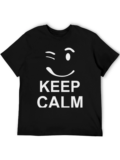Keep Calm Wink Graphic Tee - Black Cotton T-Shirt