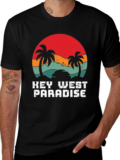 Key West Paradise Retro T-Shirt - Tropical Palm Design