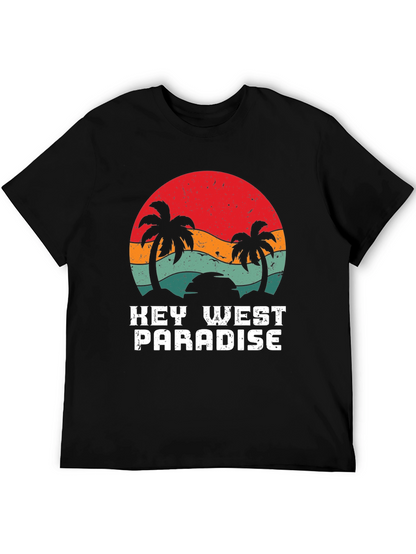 Key West Paradise Retro T-Shirt - Tropical Palm Design