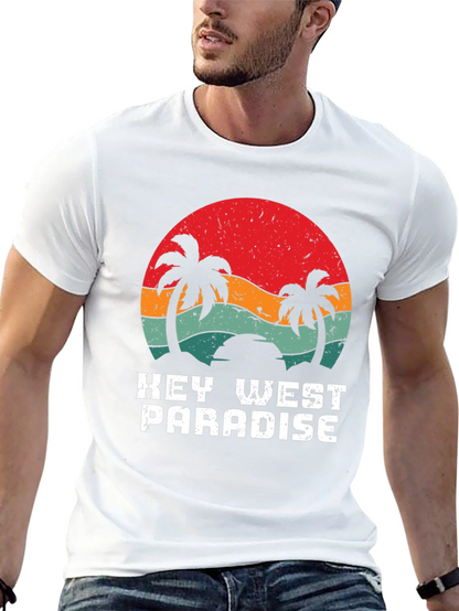 Key West Paradise Retro T-Shirt - Tropical Palm Design