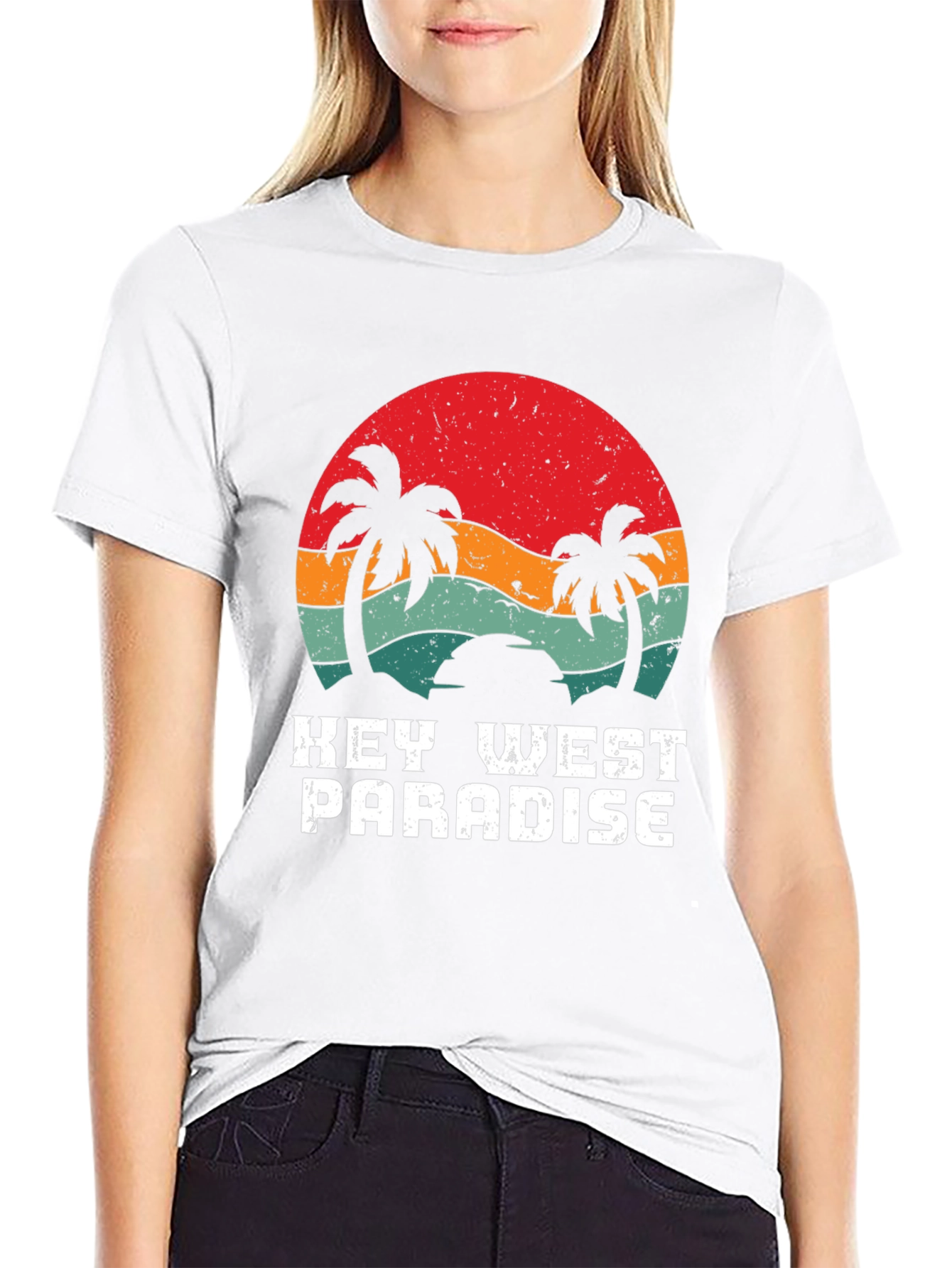 Key West Paradise Retro T-Shirt - Tropical Palm Design