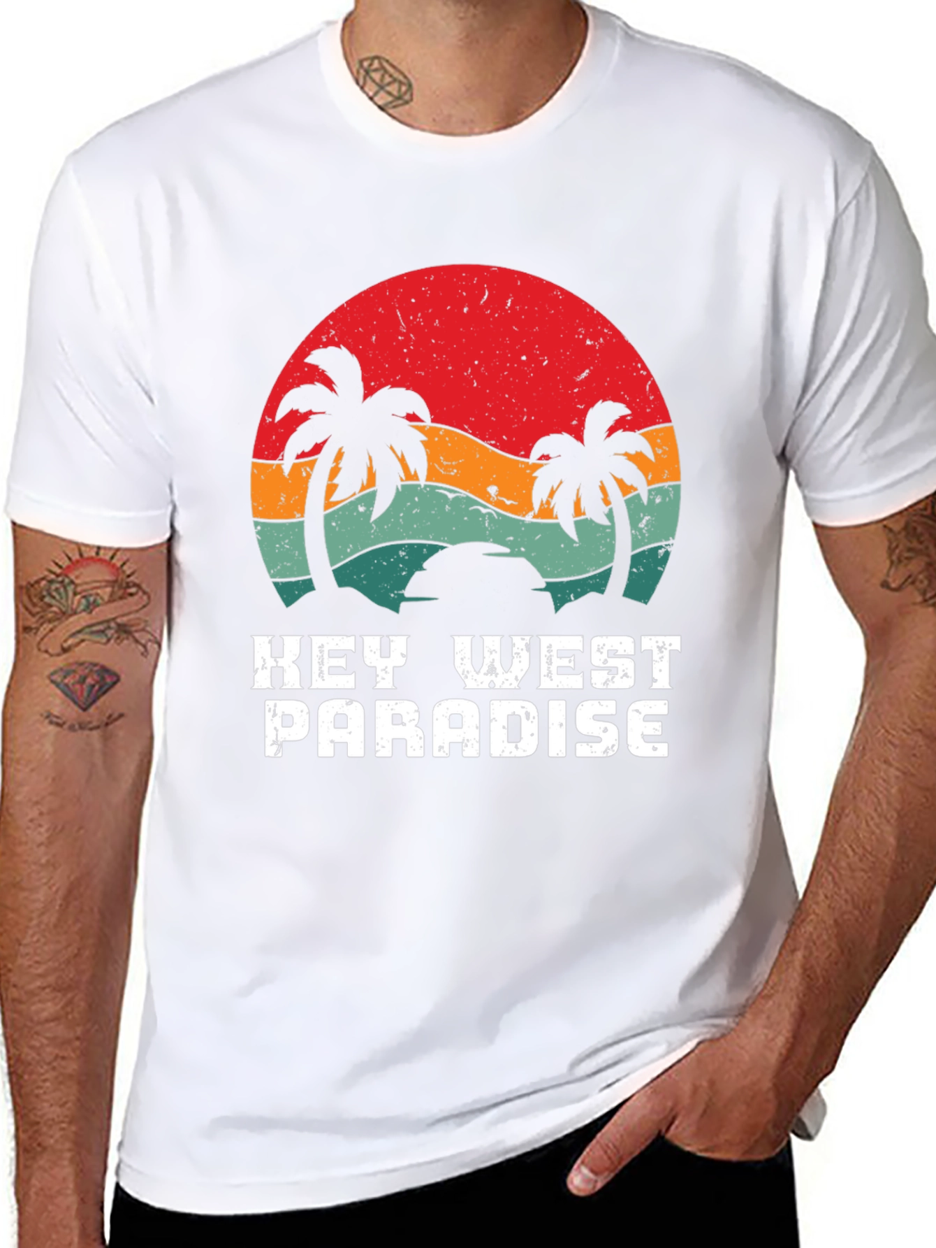 Key West Paradise Retro T-Shirt - Tropical Palm Design