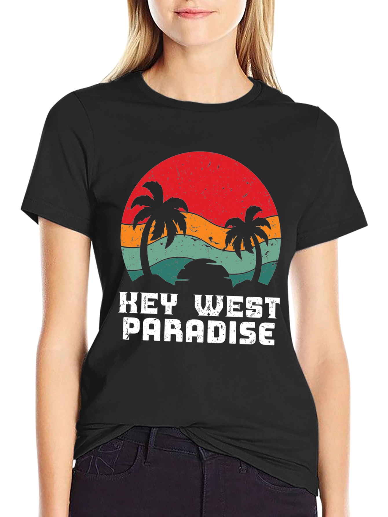 Key West Paradise Retro T-Shirt - Tropical Palm Design