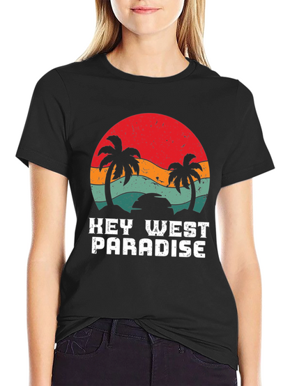 Key West Paradise Retro T-Shirt - Tropical Palm Design