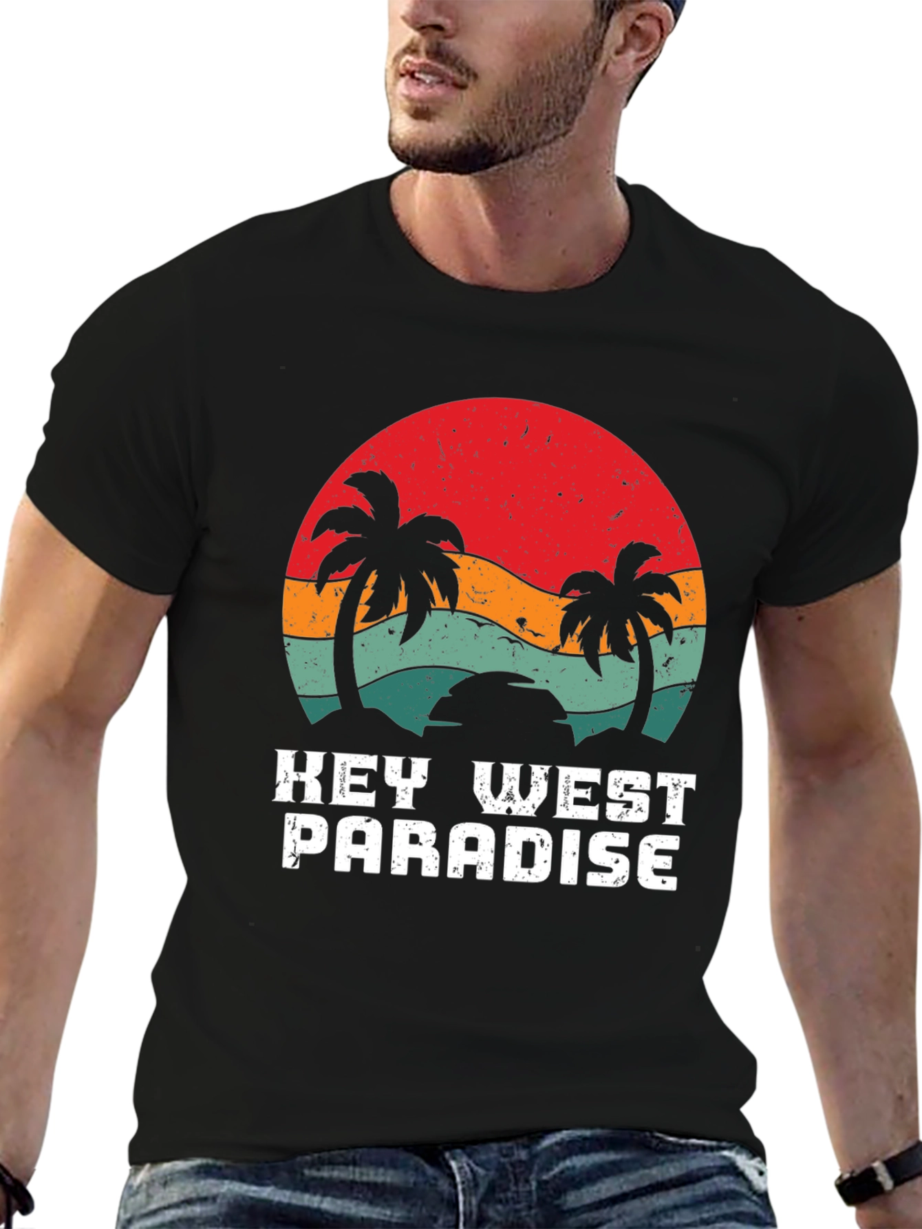 Key West Paradise Retro T-Shirt - Tropical Palm Design