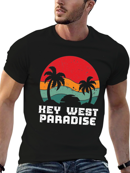 Key West Paradise Retro T-Shirt - Tropical Palm Design