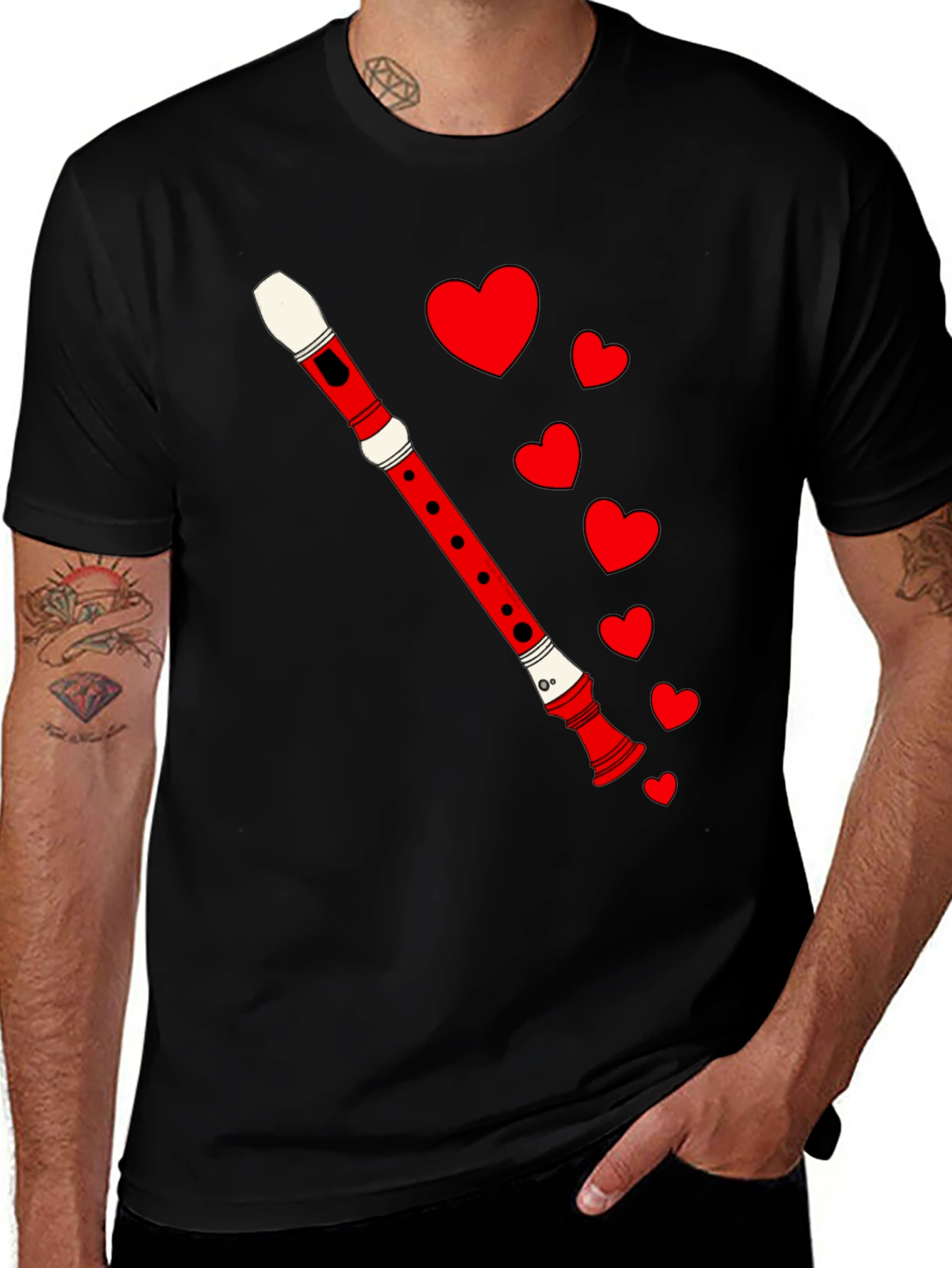 Musical Love Tee - Flute & Hearts Graphic T-Shirt