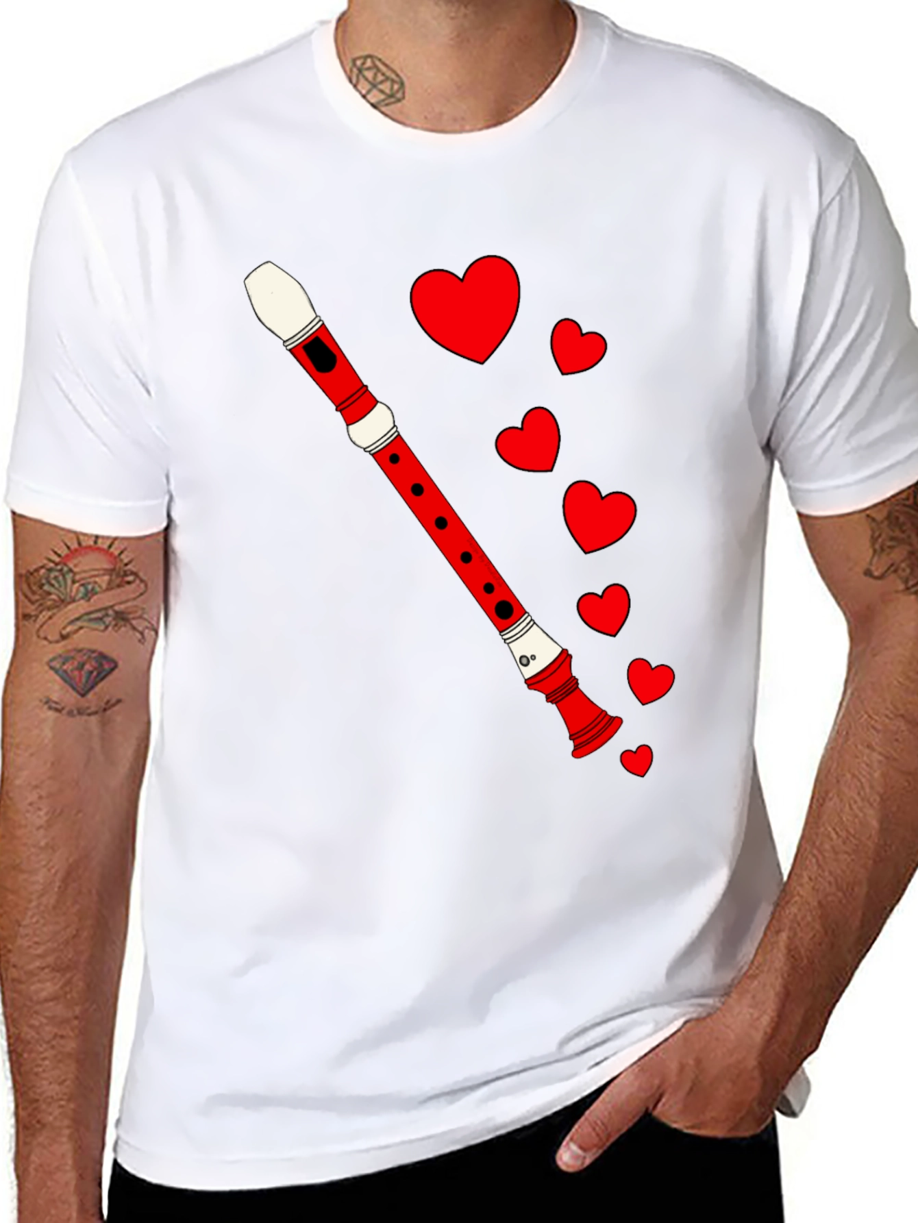 Musical Love Tee - Flute & Hearts Graphic T-Shirt