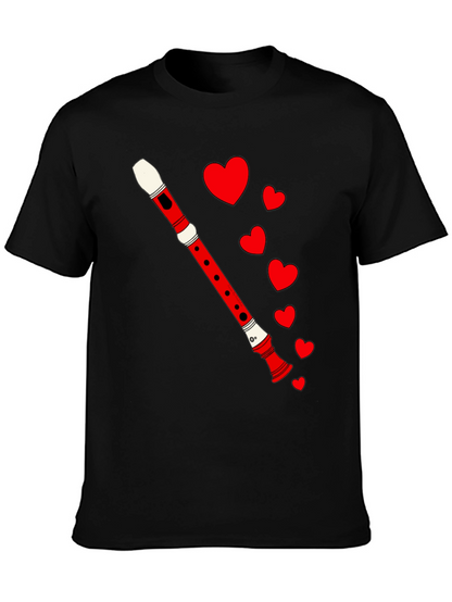 Musical Love Tee - Flute & Hearts Graphic T-Shirt