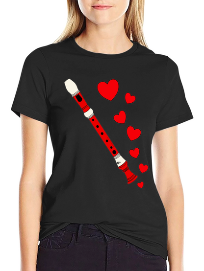 Musical Love Tee - Flute & Hearts Graphic T-Shirt