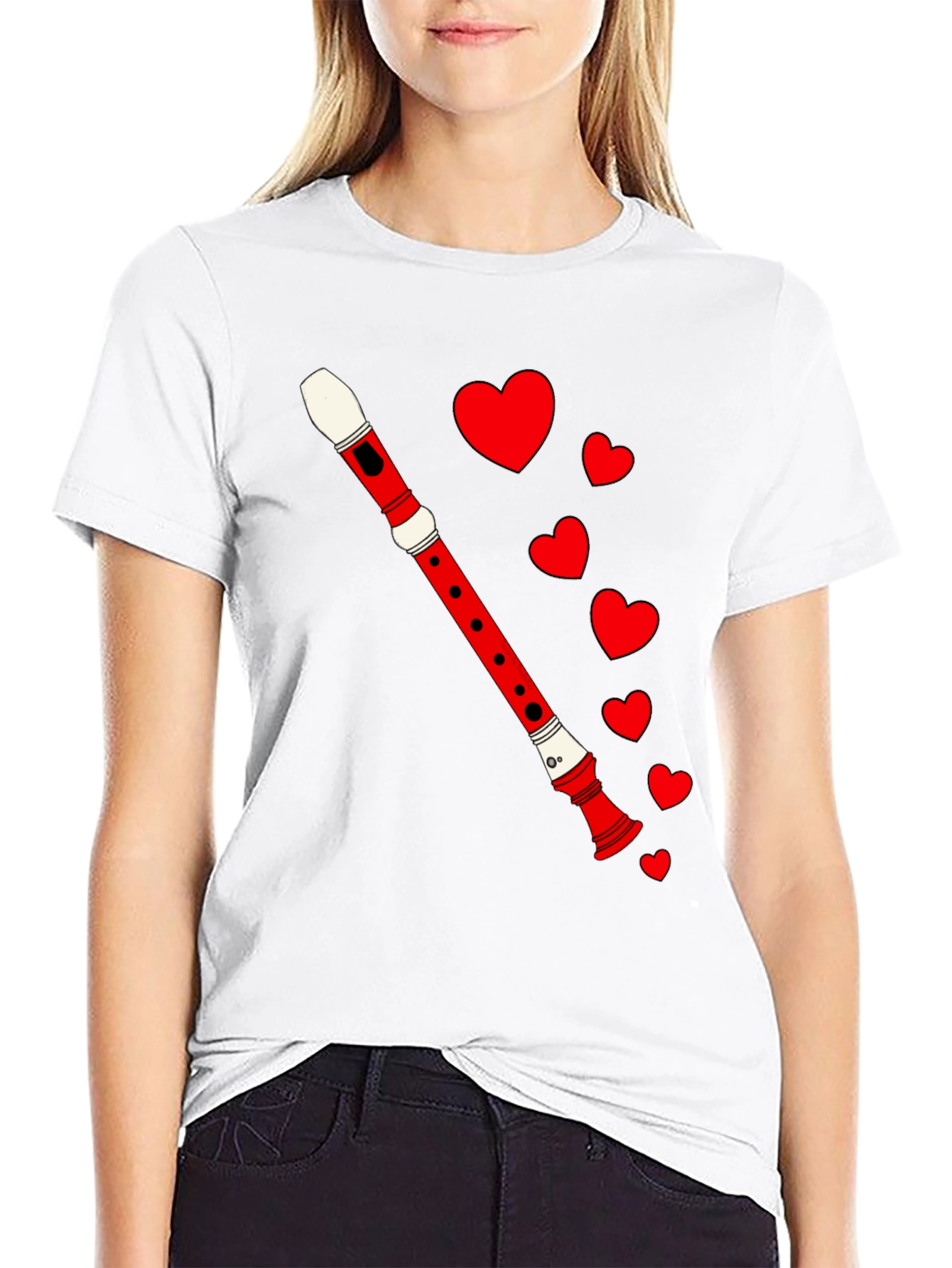 Musical Love Tee - Flute & Hearts Graphic T-Shirt