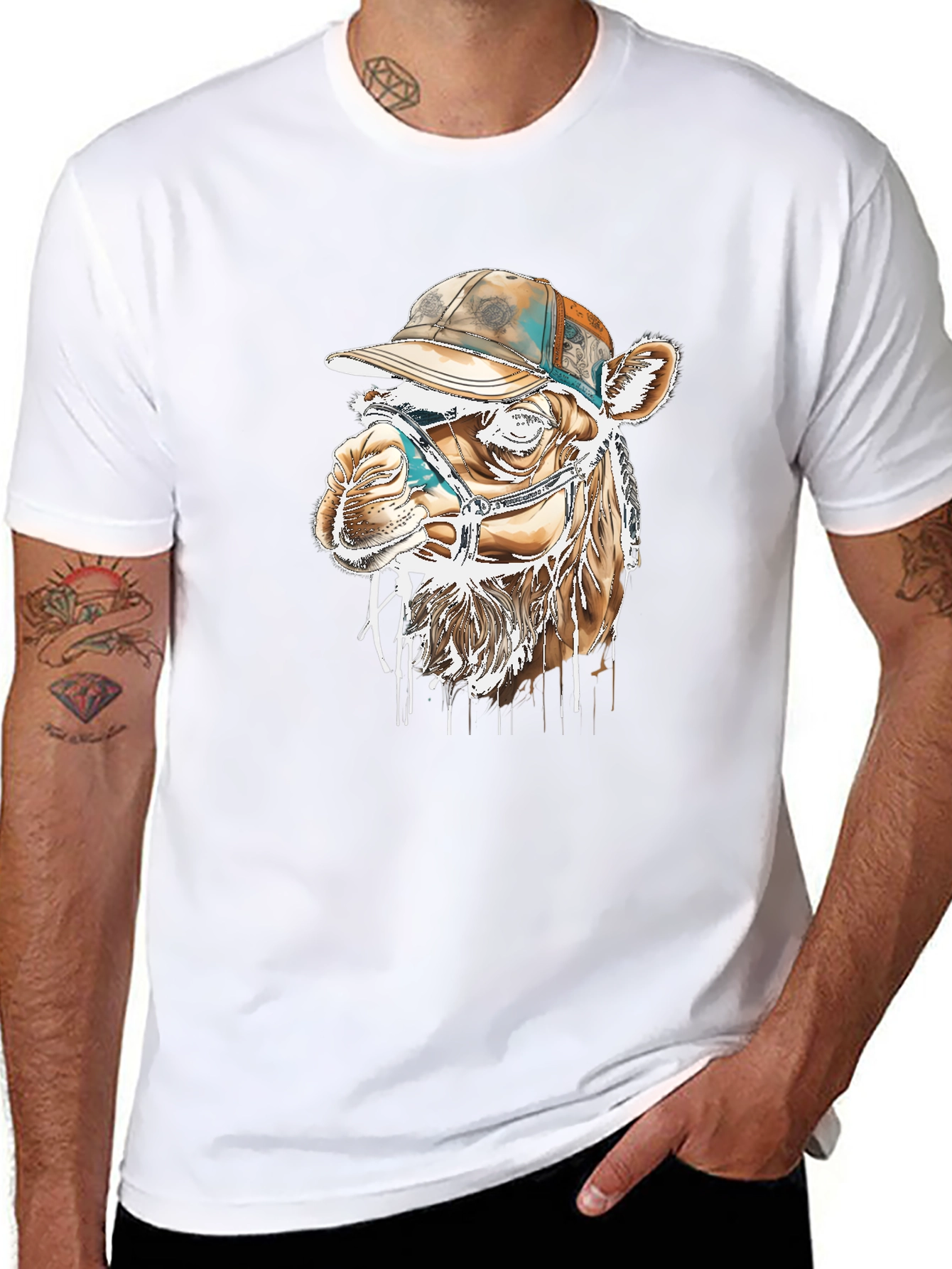 Camel Tee with Hat - Unique Graphic Print