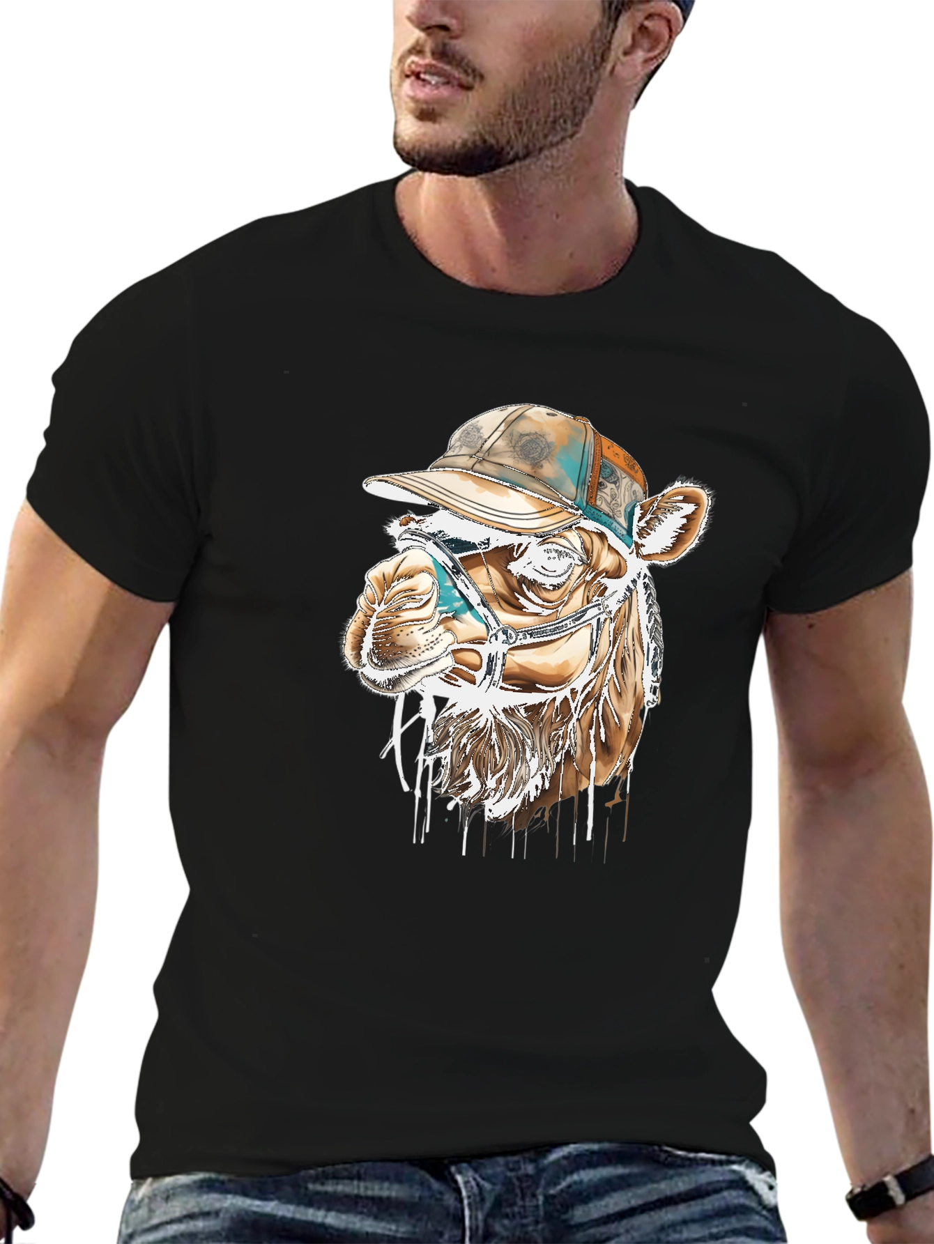 Camel Tee with Hat - Unique Graphic Print