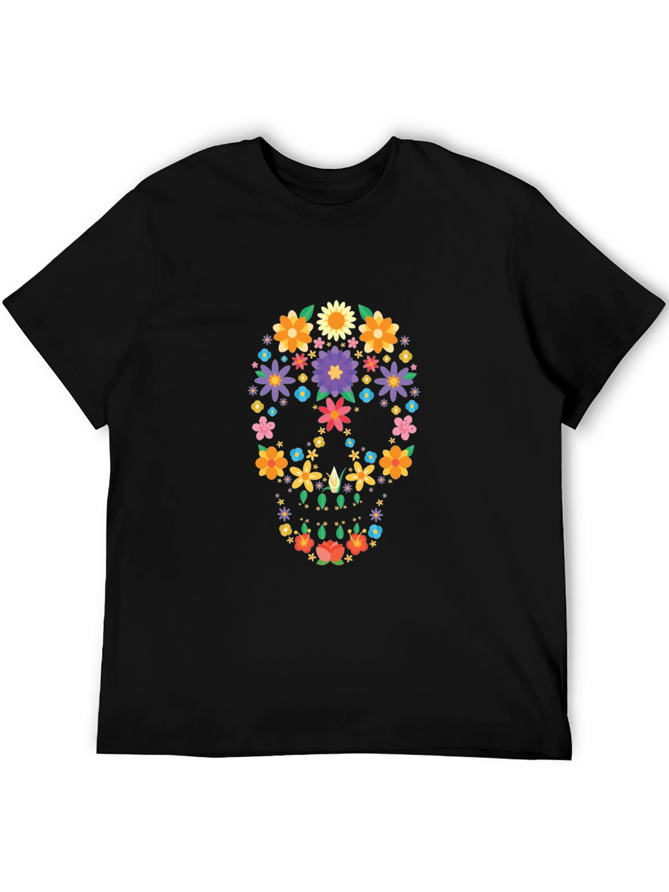 Floral Sugar Skull Graphic Black T-Shirt