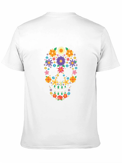Floral Sugar Skull Graphic Black T-Shirt