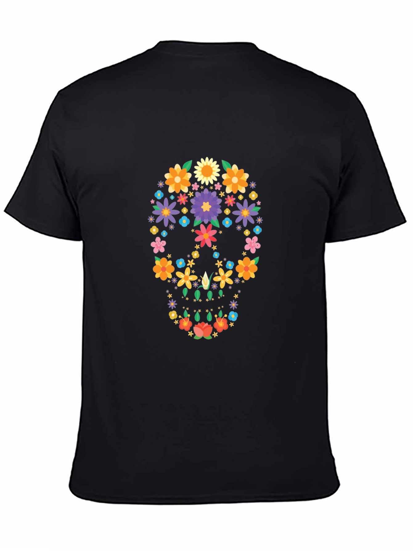 Floral Sugar Skull Graphic Black T-Shirt