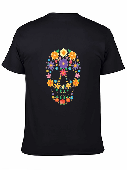 Floral Sugar Skull Graphic Black T-Shirt
