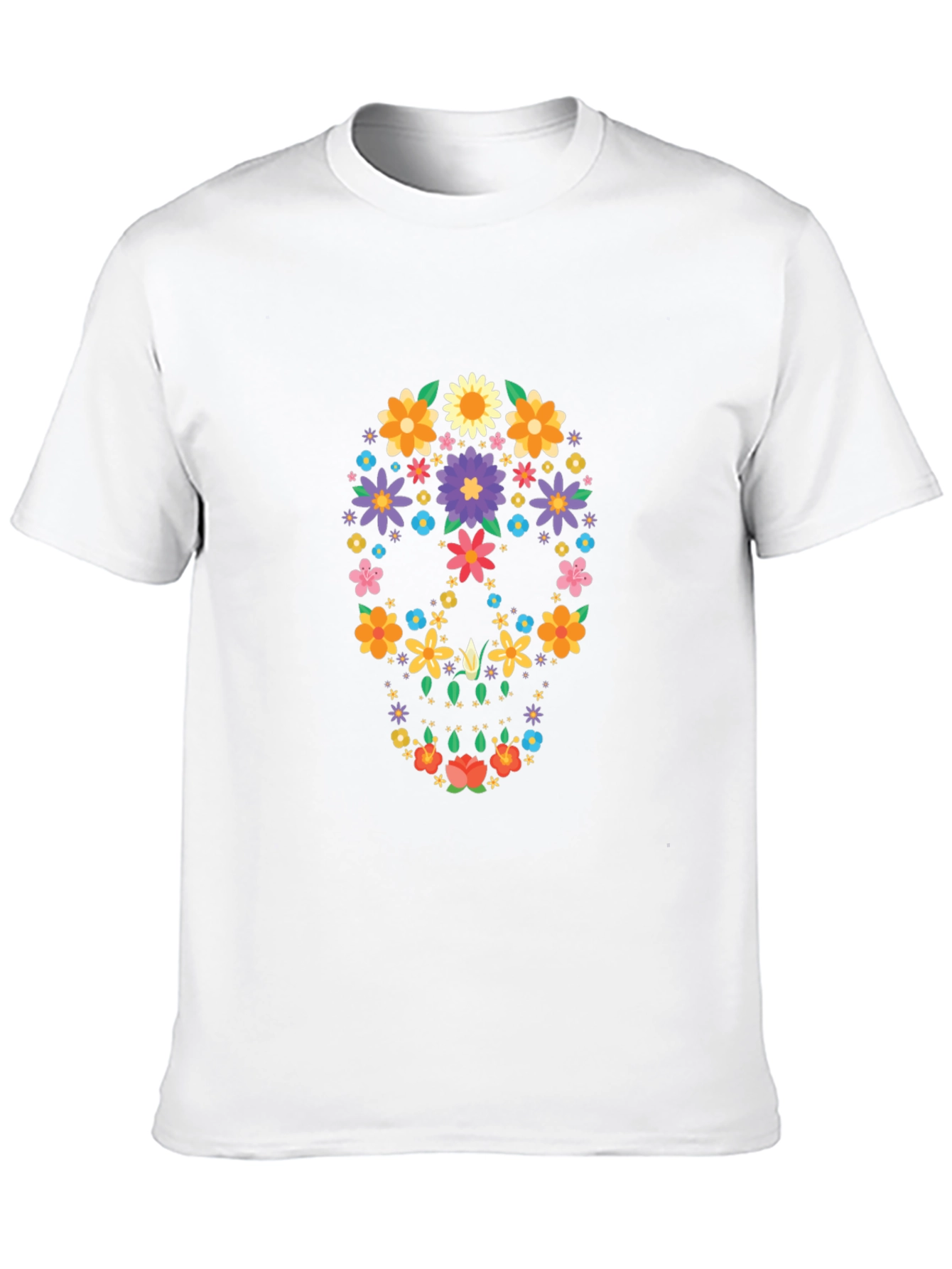 Floral Sugar Skull Graphic Black T-Shirt