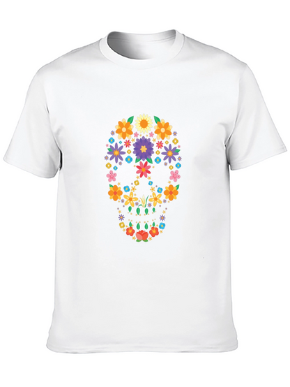 Floral Sugar Skull Graphic Black T-Shirt