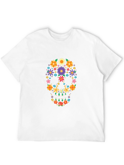 Floral Sugar Skull Graphic Black T-Shirt