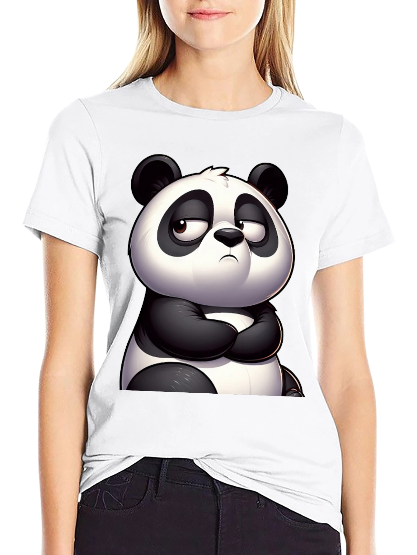 Grumpy Panda Graphic Tee - Black Cotton T-Shirt