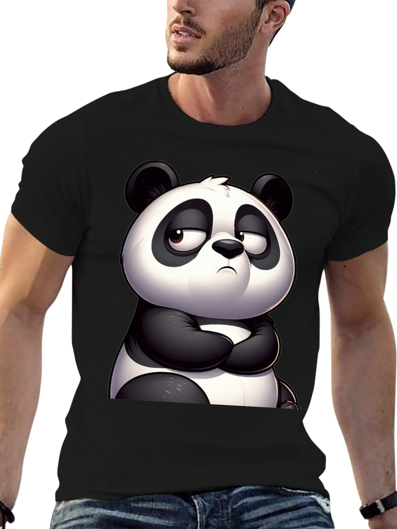 Grumpy Panda Graphic Tee - Black Cotton T-Shirt
