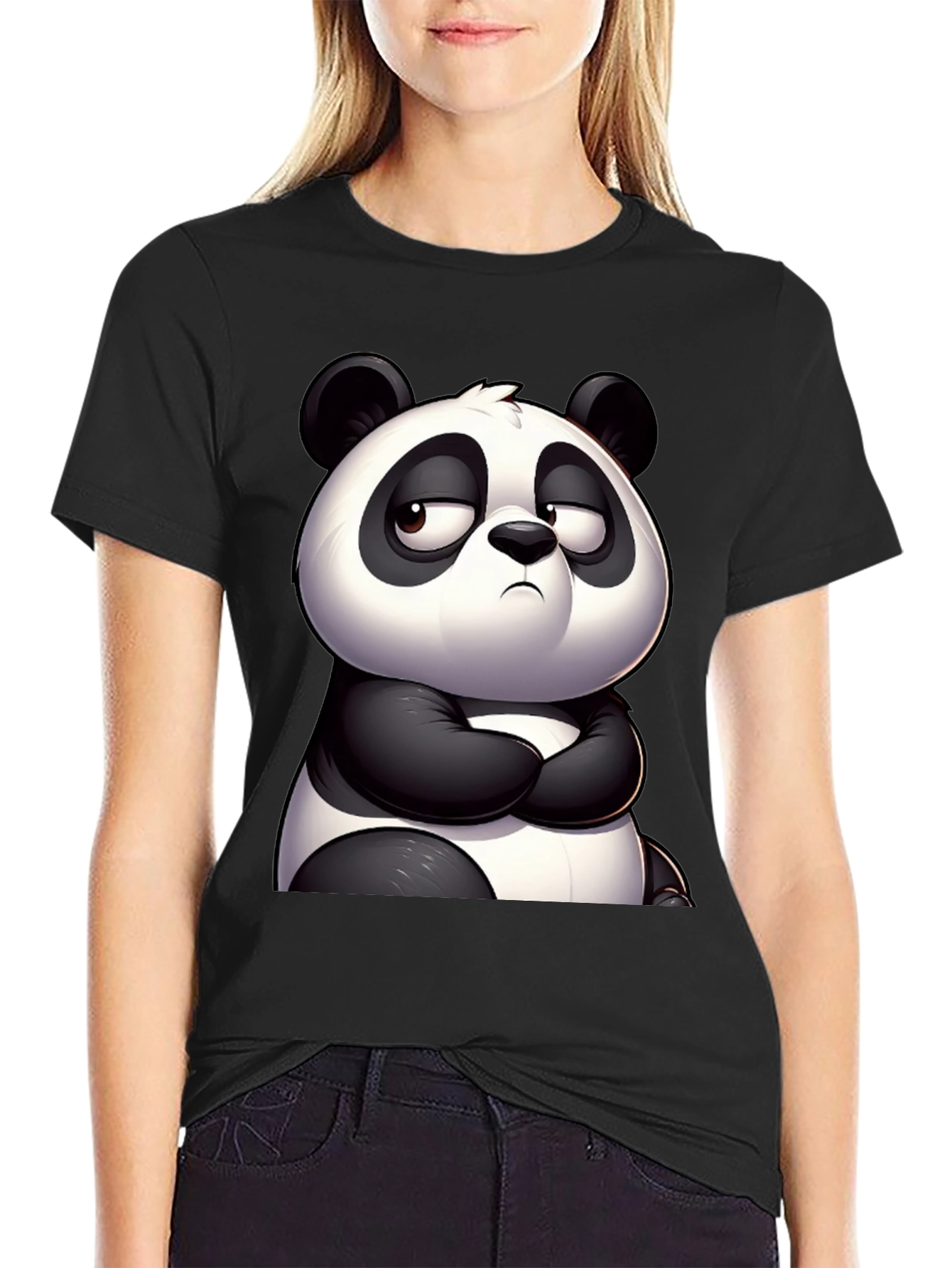 Grumpy Panda Graphic Tee - Black Cotton T-Shirt