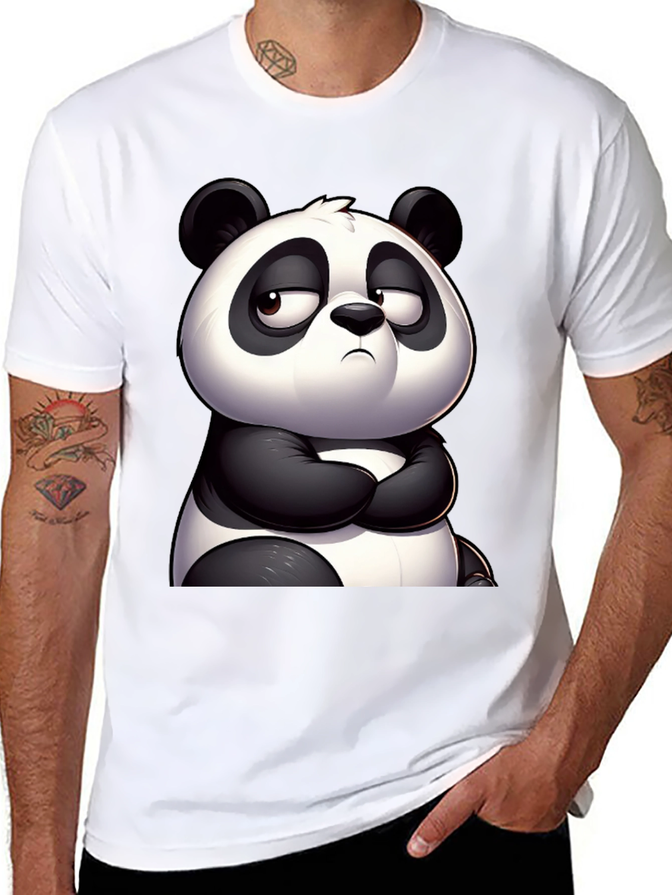 Grumpy Panda Graphic Tee - Black Cotton T-Shirt