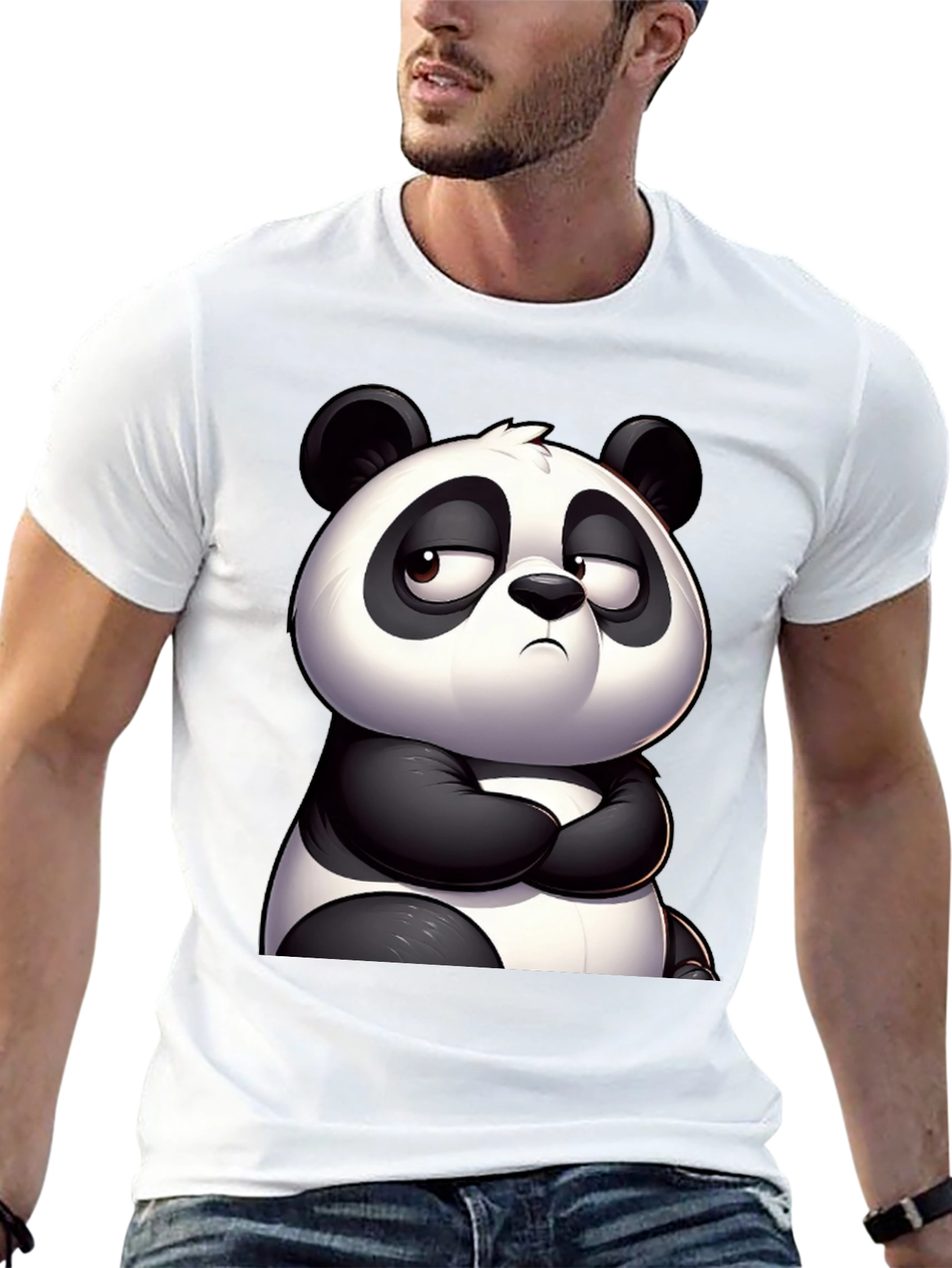 Grumpy Panda Graphic Tee - Black Cotton T-Shirt