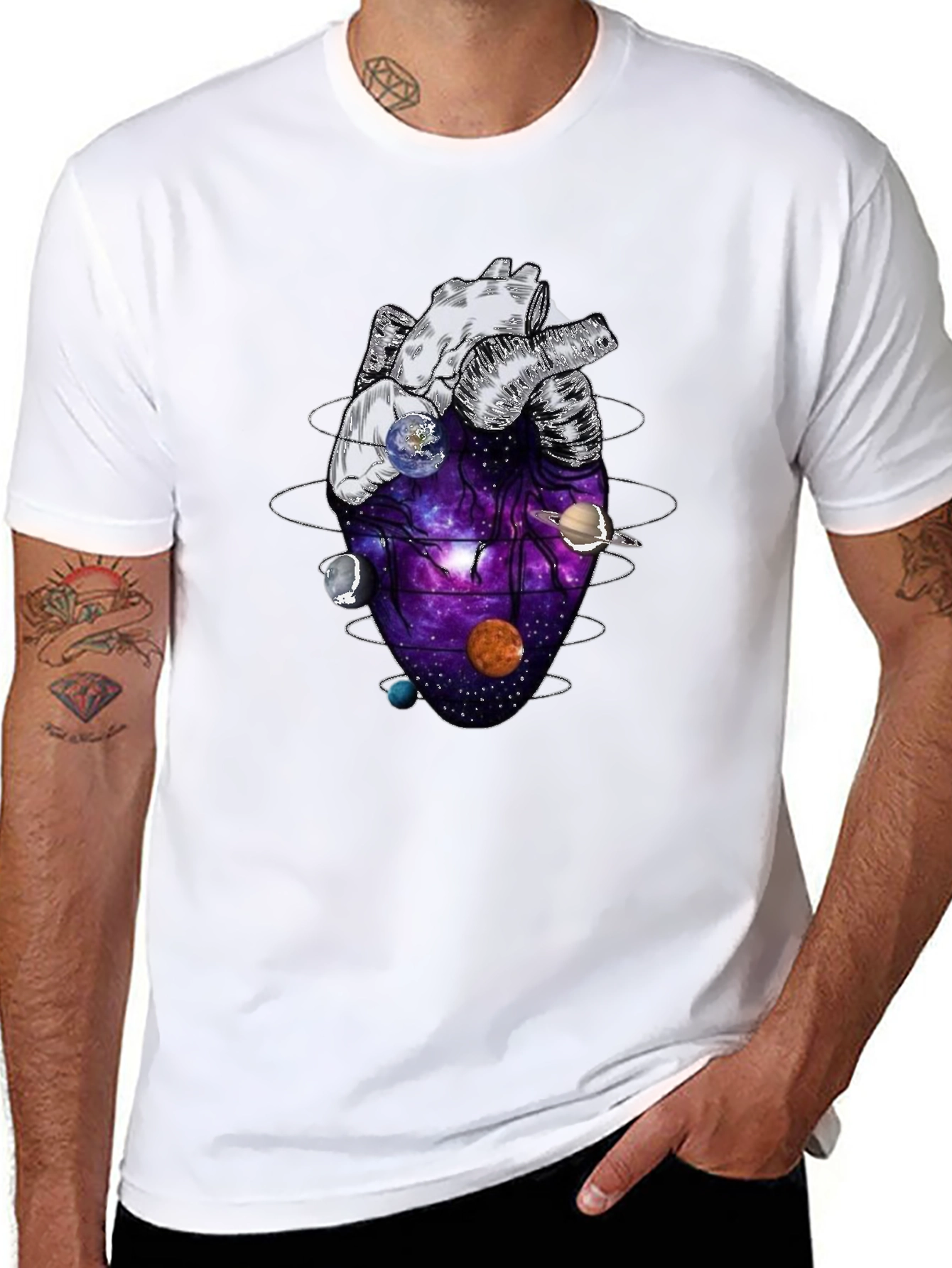 Anatomical Heart Planets Universe Mens T-Shirt