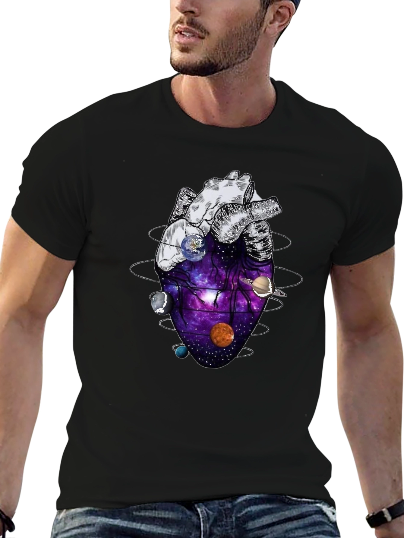 Anatomical Heart Planets Universe Mens T-Shirt