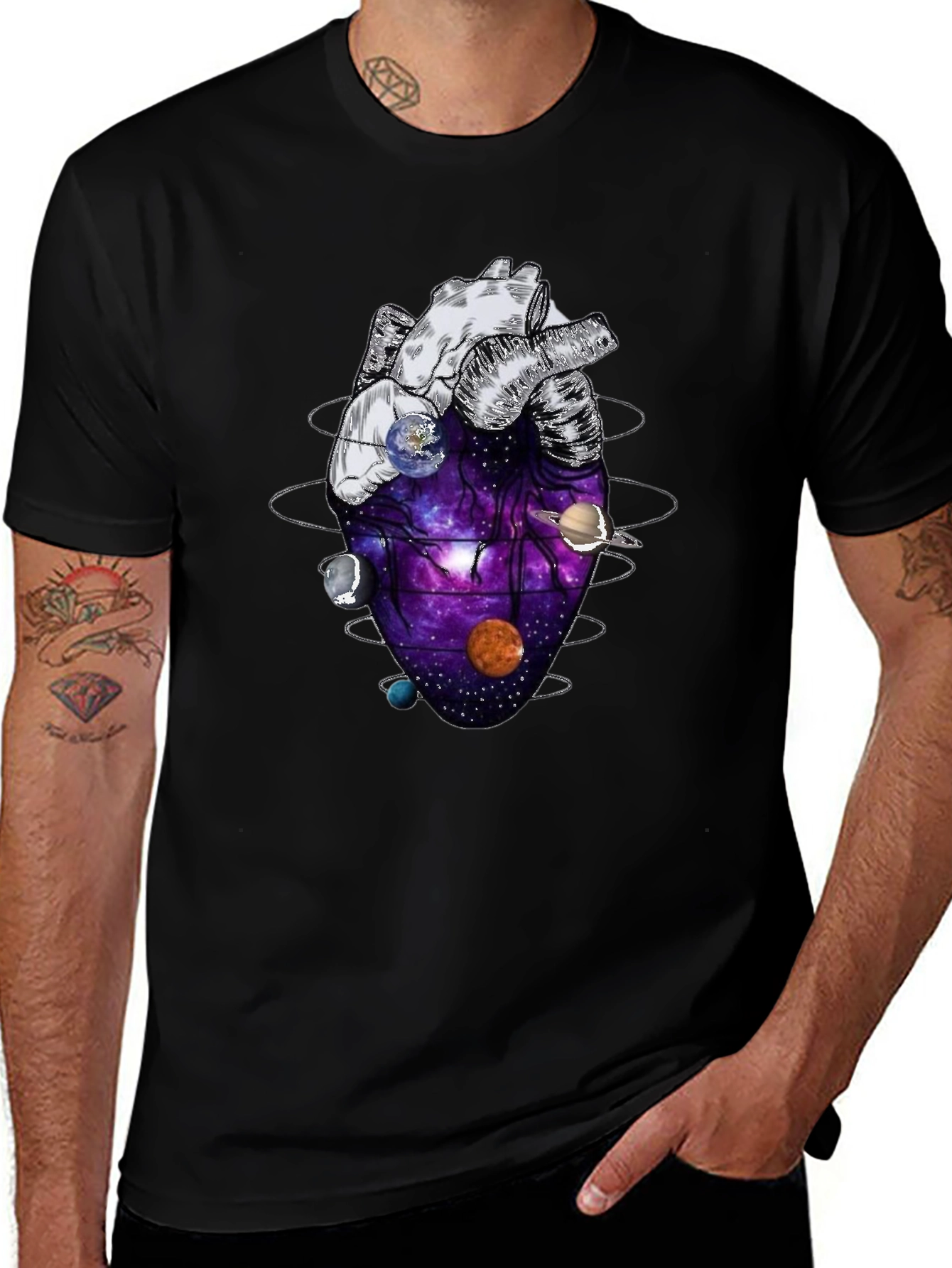Anatomical Heart Planets Universe Mens T-Shirt