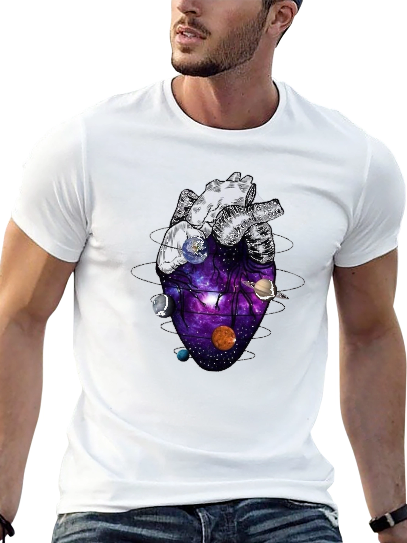 Anatomical Heart Planets Universe Mens T-Shirt
