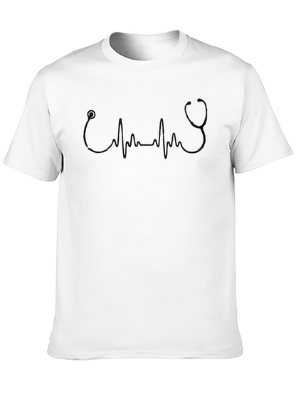 Black Stethoscope Heartbeat Graphic Tee - Medical Vibe Shirt