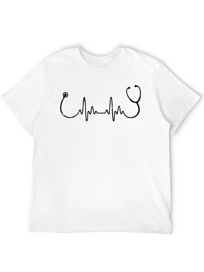Black Stethoscope Heartbeat Graphic Tee - Medical Vibe Shirt