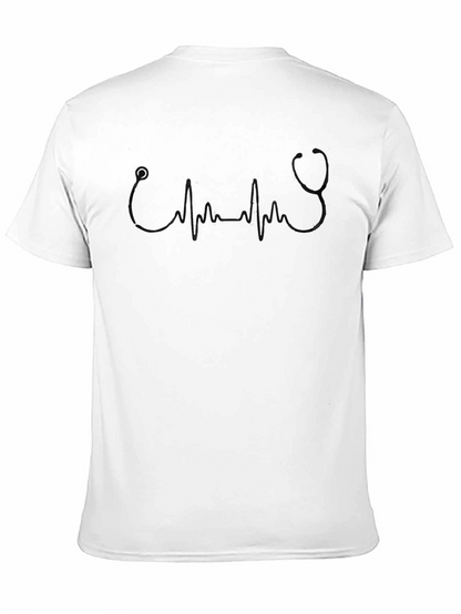 Black Stethoscope Heartbeat Graphic Tee - Medical Vibe Shirt
