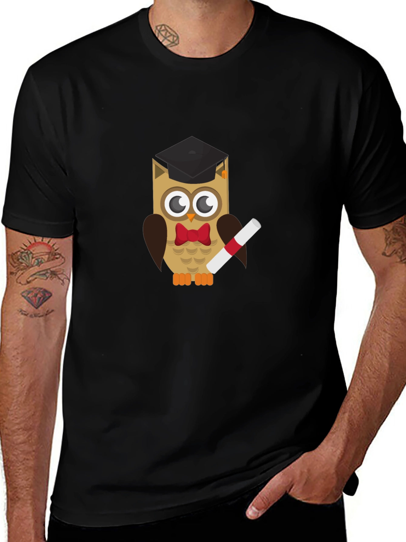 Graduation Owl Graphic Tee - Black Cotton T-Shirt
