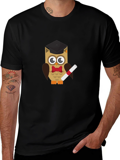 Graduation Owl Graphic Tee - Black Cotton T-Shirt
