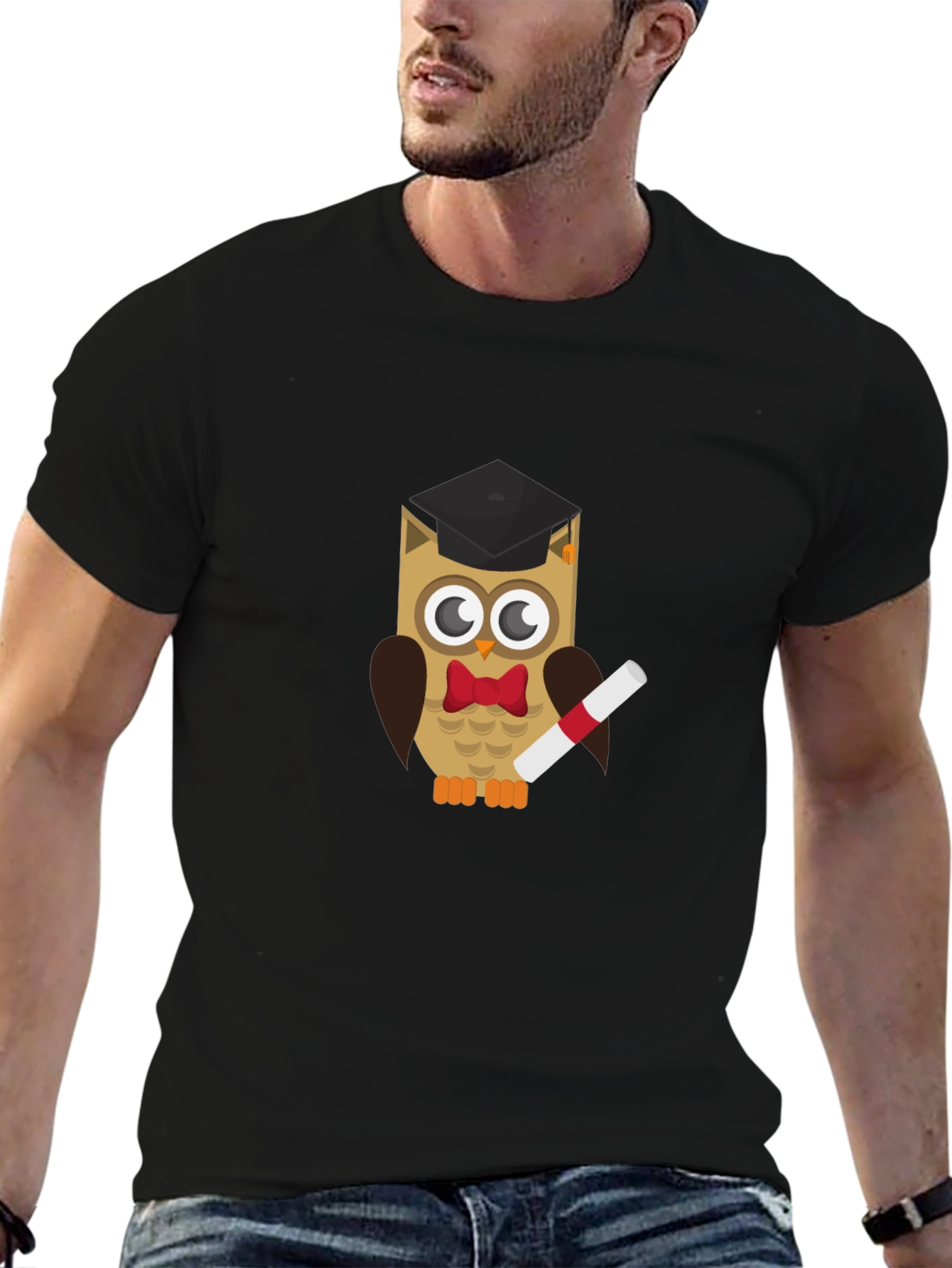 Graduation Owl Graphic Tee - Black Cotton T-Shirt