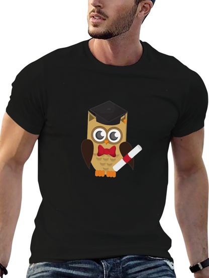 Graduation Owl Graphic Tee - Black Cotton T-Shirt
