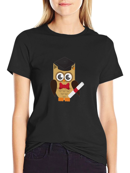 Graduation Owl Graphic Tee - Black Cotton T-Shirt