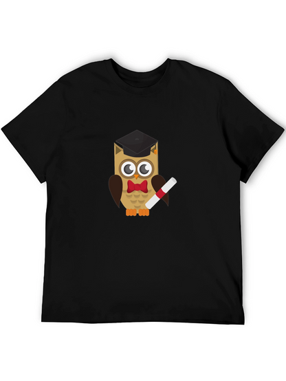 Graduation Owl Graphic Tee - Black Cotton T-Shirt