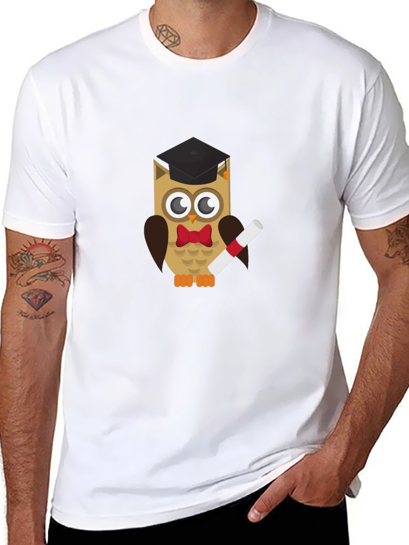 Graduation Owl Graphic Tee - Black Cotton T-Shirt
