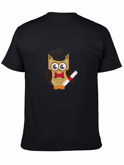 Graduation Owl Graphic Tee - Black Cotton T-Shirt