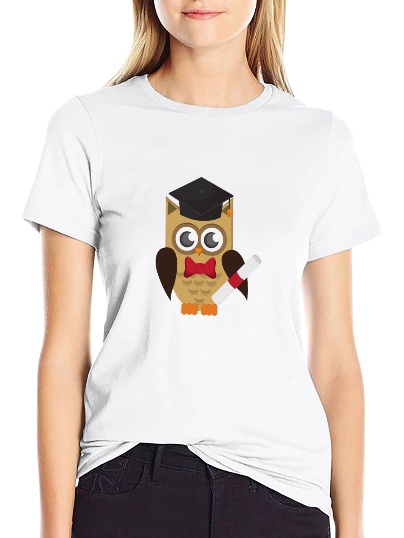 Graduation Owl Graphic Tee - Black Cotton T-Shirt