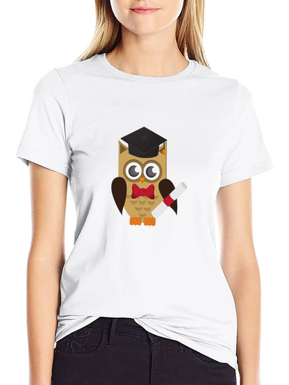 Graduation Owl Graphic Tee - Black Cotton T-Shirt