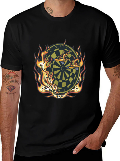 Fiery Dartboard Graphic Tee - Black Casual T-Shirt